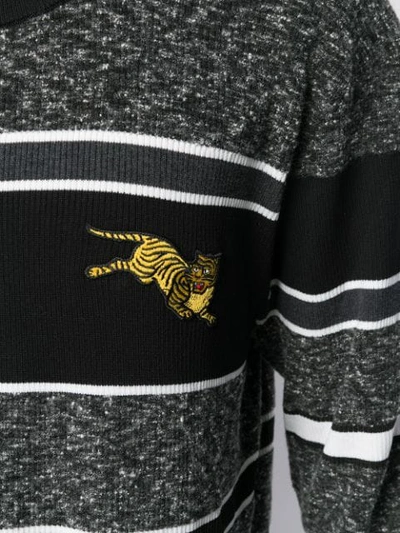 Shop Kenzo Striped Tiger Motif Jumper In Grey