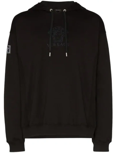 Shop Versace Medusa Logo Cotton Hoodie In Black