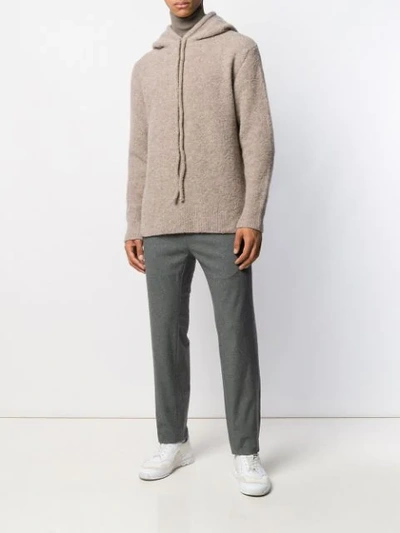 Shop Maison Flaneur Fine Knit Hoodie In Neutrals