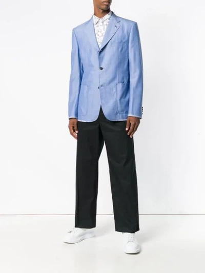 Shop Junya Watanabe Fitted Tailored Jacket In Blue