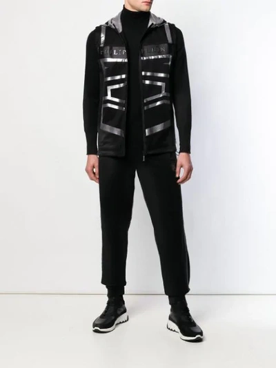 Shop Philipp Plein Metallic Logo Gillet Jacket In Black