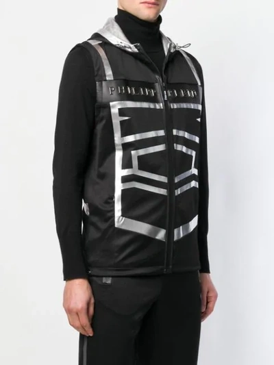 Shop Philipp Plein Metallic Logo Gillet Jacket In Black