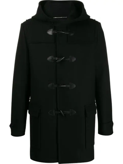 Shop Saint Laurent Hooded Duffle Coat In Black