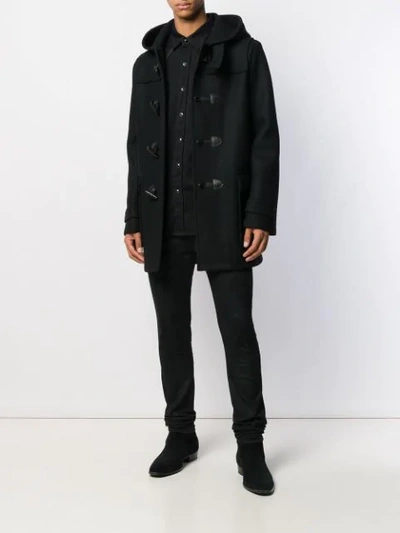 Shop Saint Laurent Hooded Duffle Coat In Black