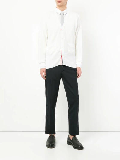 Shop Thom Browne Cable Knit Cardigan - White