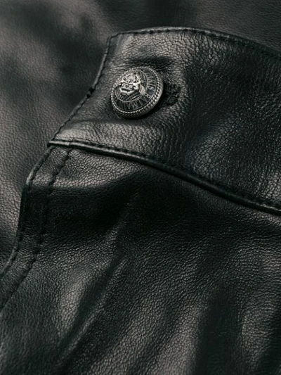 Shop Balmain Signature Logo Leather Jacket In Black