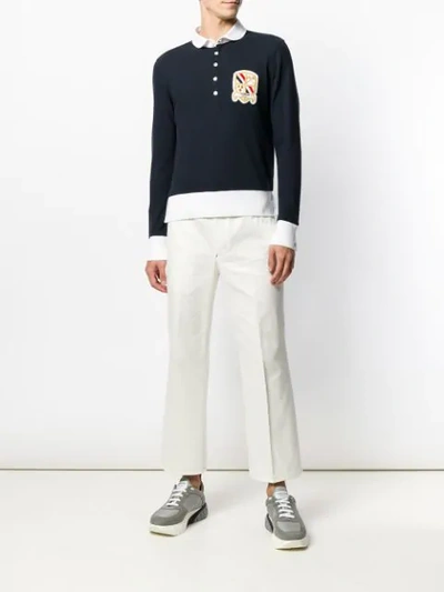 Shop Thom Browne Center-back Stripe Piqué Polo - Blue