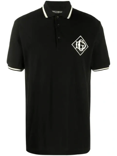 Shop Dolce & Gabbana Embroidered Logo Polo Shirt In Black