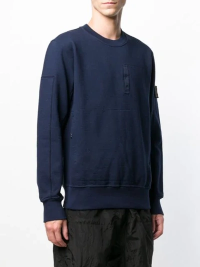 Shop Stone Island Shadow Project Garment Dyed Drop Pocket Crewneck Sweatshirt In Blue