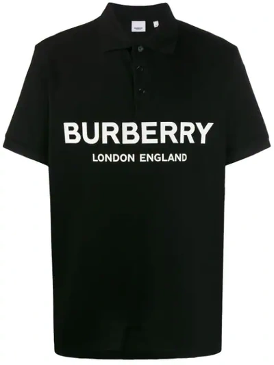 Shop Burberry Oversized Logo Polo Shirt In Black