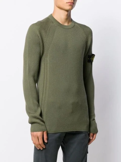 Shop Stone Island Ribbed Long Sleeve Jumper In Green