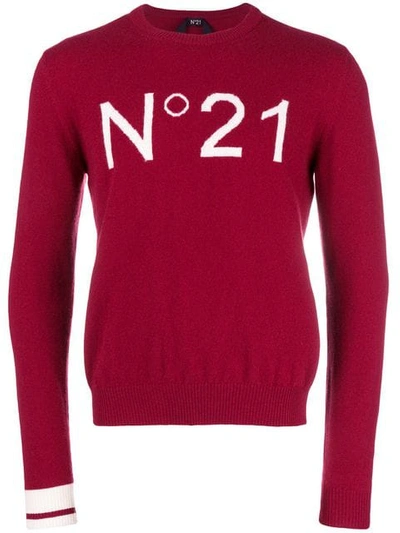 Shop N°21 Intarsia Logo Sweater In Pink