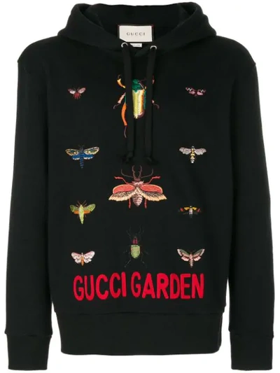 Shop Gucci Garden Embroidered Hoodie In Black