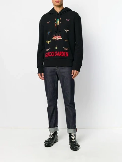 Shop Gucci Garden Embroidered Hoodie In Black