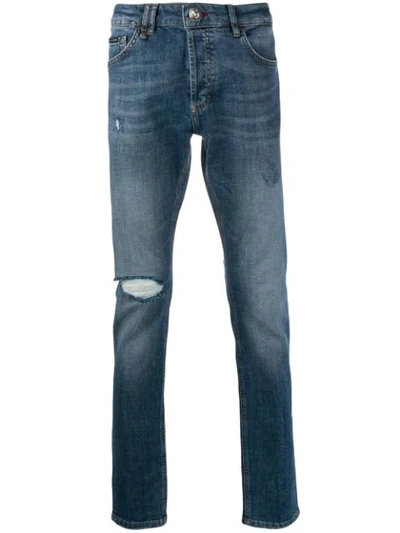 Shop Philipp Plein Slim Distressed Jeans In Blue