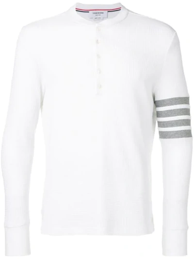 Shop Thom Browne 4-bar Compact Waffle Henley In White