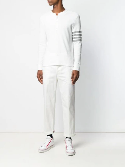 Shop Thom Browne 4-bar Compact Waffle Henley In White