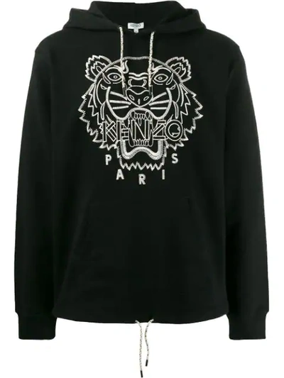 Shop Kenzo Tiger Embroidered Hoodie In Black