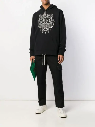 Shop Kenzo Tiger Embroidered Hoodie In Black