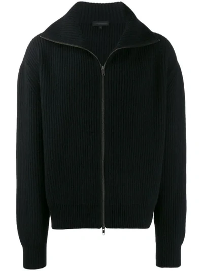 Shop Ann Demeulemeester Zip-up Ribbed Cardigan In Black