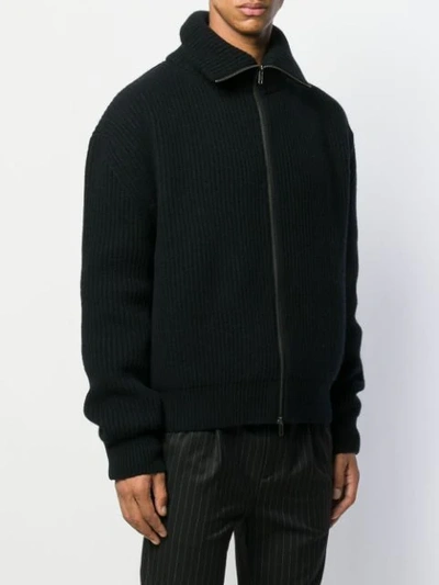 Shop Ann Demeulemeester Zip-up Ribbed Cardigan In Black