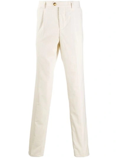 Shop Brunello Cucinelli Ribbed Velvet Trousers In White