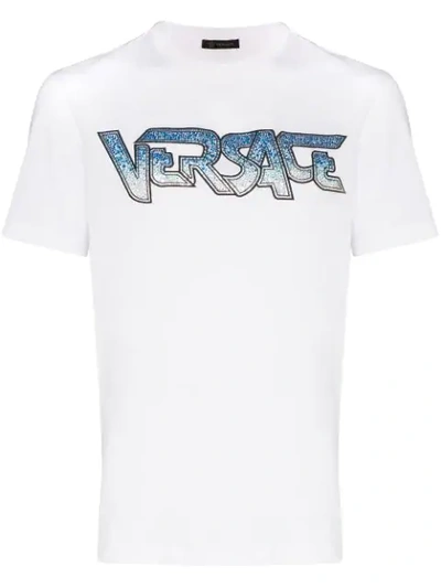 Shop Versace Speed Crystal-embellished Logo T-shirt In White