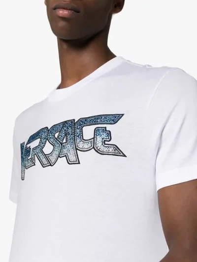 Shop Versace Speed Crystal-embellished Logo T-shirt In White