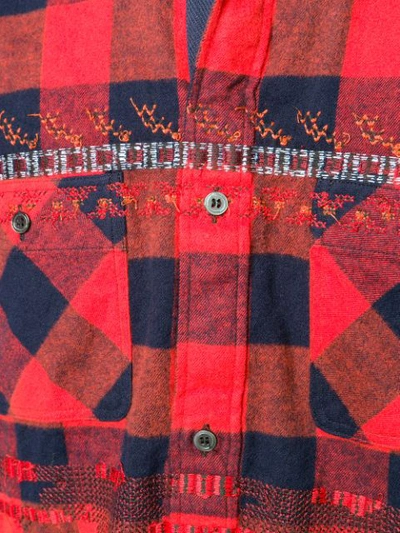 Shop Sacai Plaid Aztec Detailed Shirt In Red