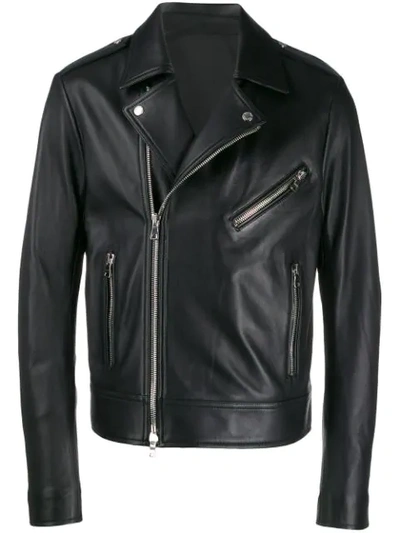 Shop Balmain Zipped Biker Jacket In Black