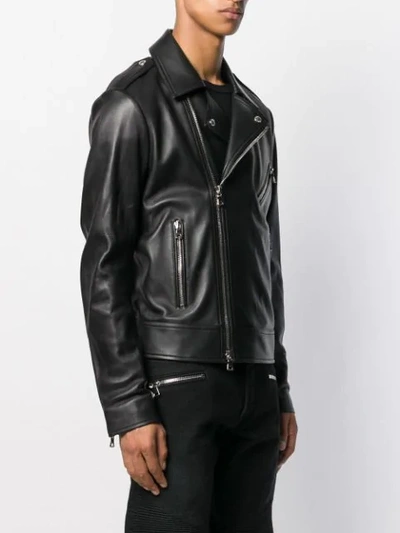 Shop Balmain Zipped Biker Jacket In Black