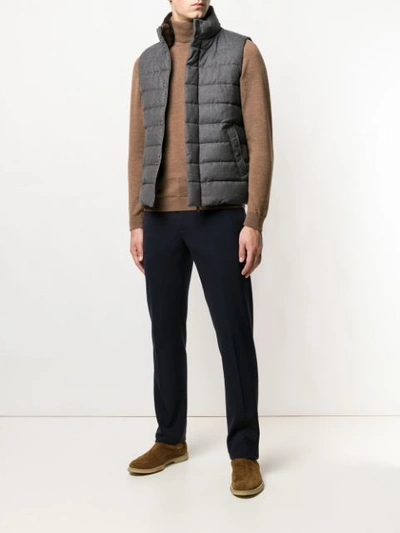 Shop Herno Zipped Padded Gilet In Grey