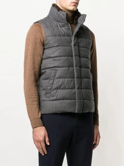 Shop Herno Zipped Padded Gilet In Grey