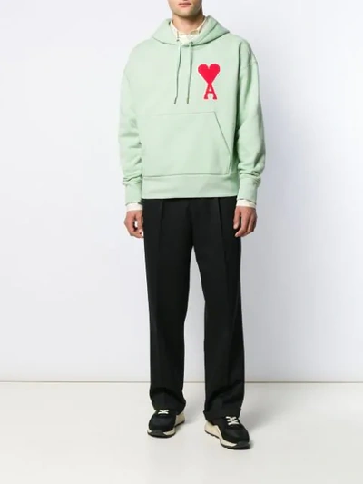Shop Ami Alexandre Mattiussi Hoodie With Big Ami Coeur Patch In Green