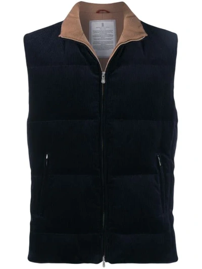 Shop Brunello Cucinelli Contrast Zipped Gilet In Blue