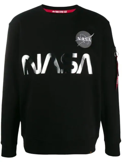 Shop Alpha Industries Nasa Foil Logo Sweatshirt In Black
