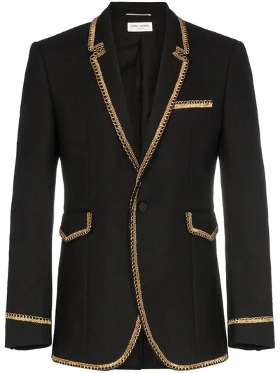 Shop Saint Laurent Gold Braided Blazer In Black
