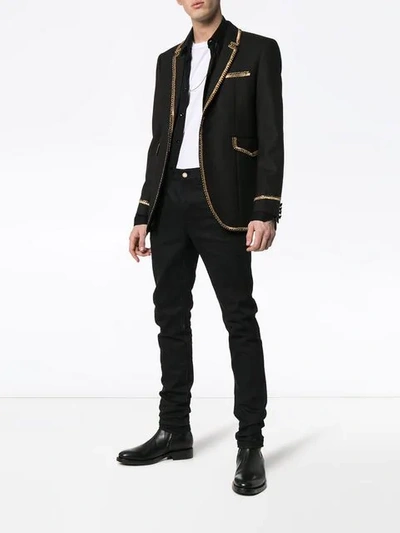 Shop Saint Laurent Gold Braided Blazer In Black