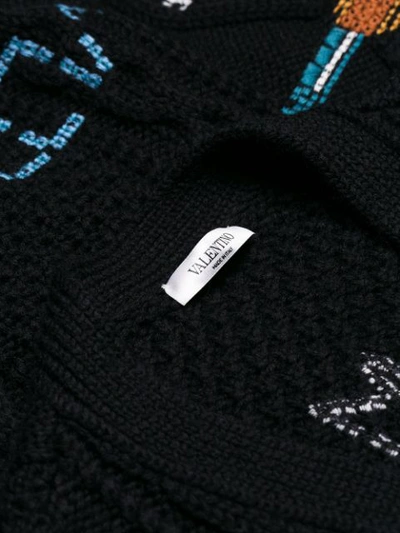 Shop Valentino Graphic Stitch Cardigan In Black