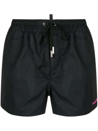 Shop Dsquared2 Icon Slogan Swim Shorts In Black