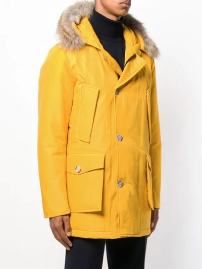 Shop Woolrich Short Hooded Padded Coat In Yellow