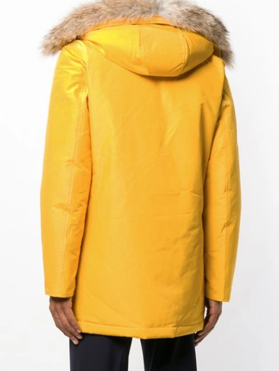 Shop Woolrich Short Hooded Padded Coat In Yellow