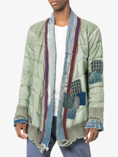 Shop Greg Lauren 'padded Kimono' Patchwork And Quilted Jacket In Green