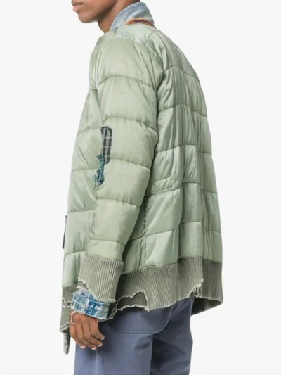 Shop Greg Lauren 'padded Kimono' Patchwork And Quilted Jacket In Green