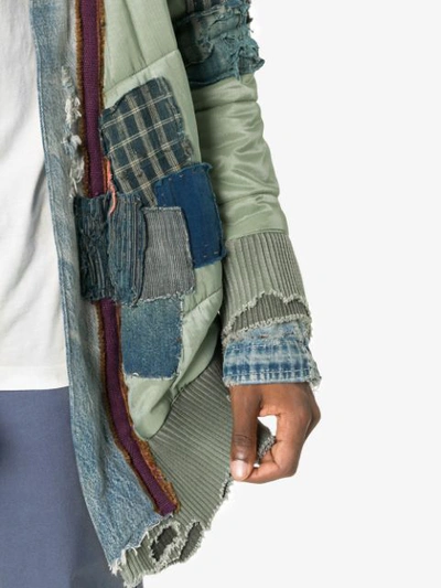 Shop Greg Lauren 'padded Kimono' Patchwork And Quilted Jacket In Green