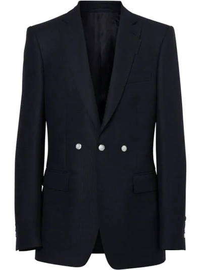 Shop Burberry English Fit Triple Stud Wool Mohair Tailored Jacket In Midnight Blue