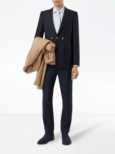 Burberry English Fit Triple Stud Wool Mohair Tailored Jacket In Midnight Blue