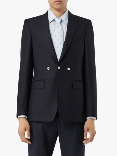 Shop Burberry English Fit Triple Stud Wool Mohair Tailored Jacket In Midnight Blue