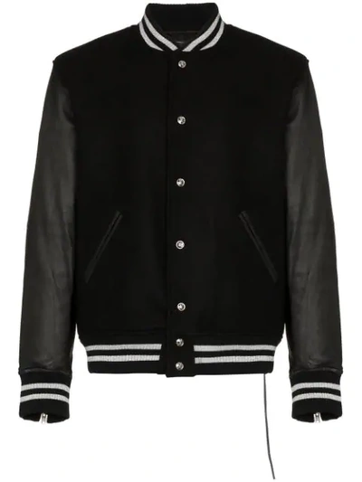 Shop Mastermind Japan Logo Embellished Leather Varsity Jacket In Black