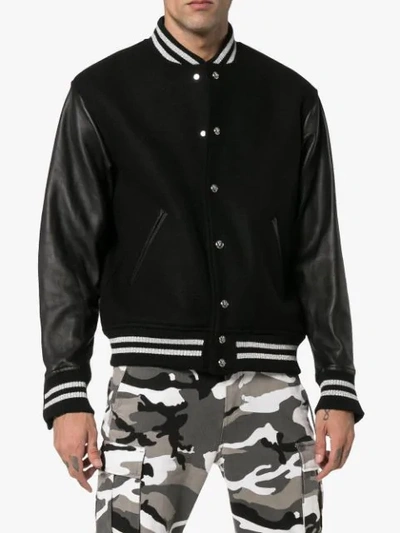 Shop Mastermind Japan Logo Embellished Leather Varsity Jacket In Black